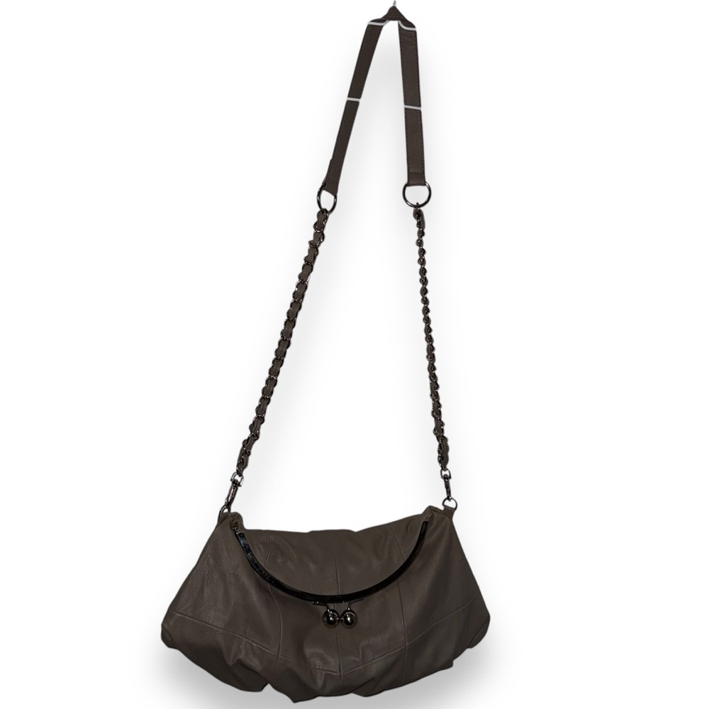 Beige Faux Leather Shoulder Bag with Chain Strap